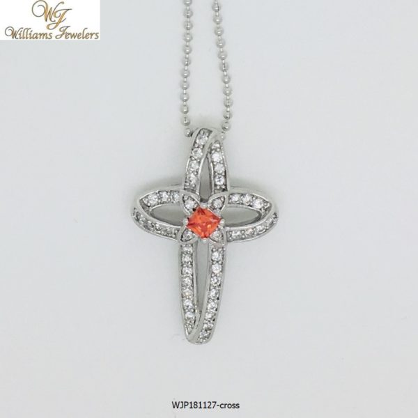 Sterling SIlver cross pendant with CZ